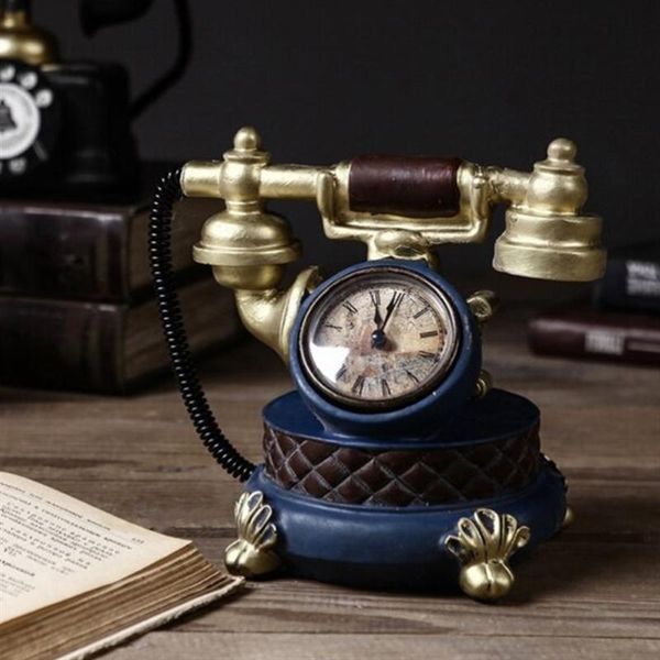 

decorative objects & figurines 1pc retro resin clock decoration household deskornament telephone model decorations
