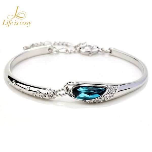 

bangle elegant luxury design silver plated colorful crystal pendant jewelry bracelet women's gift, Black