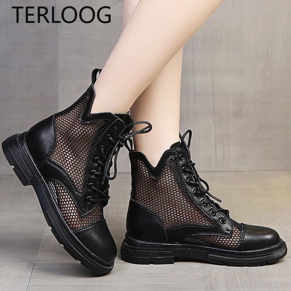 

cool boots summer women sandals mesh breathable ladies casual shoes fashion ankle round toe lace up female, Black