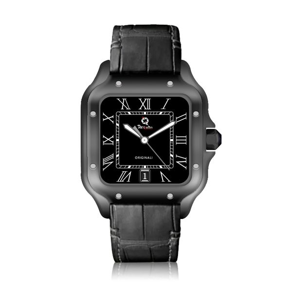 

men's automatic mechanical watch requin santo black stainless steel case leather strap w2sa three-hand calendar sapphire dial fashion c, Slivery;brown