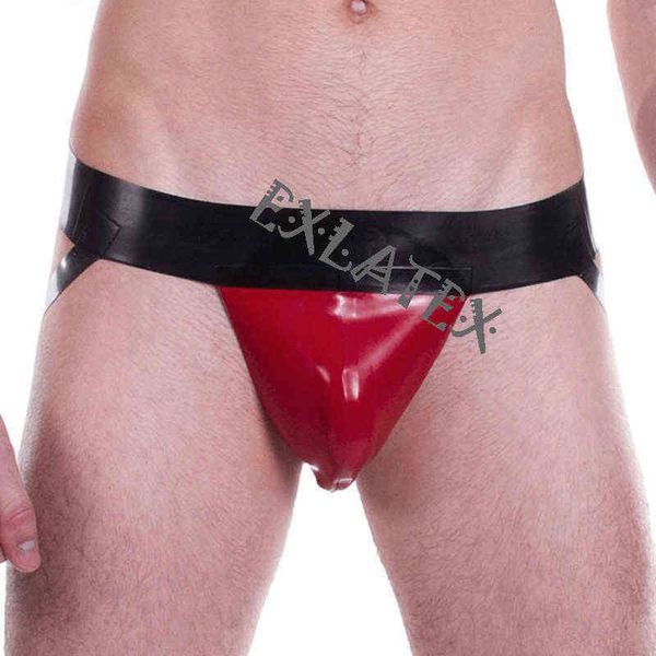 NXY Slips und Höschen Latex Männer String Erotische Unterwäsche Gummi Zweifarbiger Jock Strap mit offenem Hintern Sexy Dessous 1203