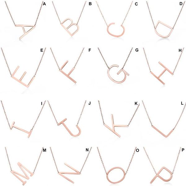 

est women 26 letters pendant necklace rose gold stainless steel necklaces, Silver