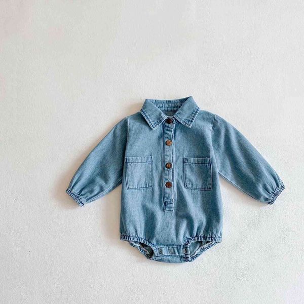 Recém-nascido menina bebê roupas primavera new arrivr infante crianças meninas luva longa denim bodysuits gêmeos bebê roupas 210413