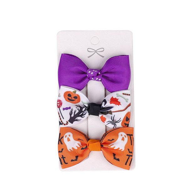 

girls hair accessories clips kids barrettes baby bb clip children halloween bow hairpin ribbon print 3pcs/sets b8208, Slivery;white