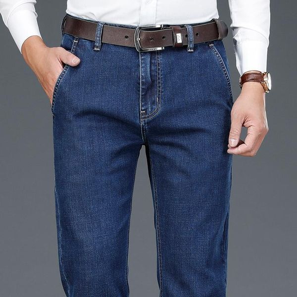 

men's jeans 2021 autumn tencel cotton business casual stretch denim loose straight-leg pants male brand, Blue