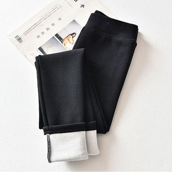 

women's leggings solid color warm fleece plus size legging women slim gym high waist stretch winter outdoor cotton ankle-length pant, Black