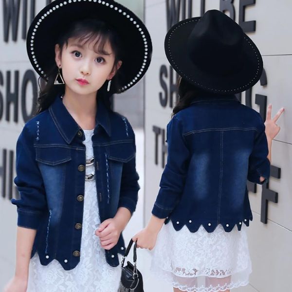 

jackets fashion teen girl denim jacket 110cm-160cm embedded sequin butterfly ripped star letter wave hem jean dress coat decor, Blue;gray