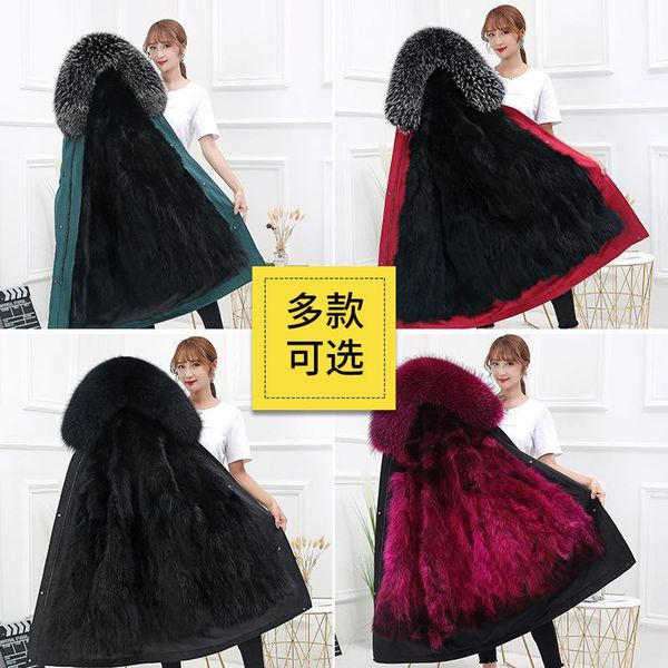 

women's fur & faux female autumn and winter raccoon dog big hair collar korean medium long detachable bladder wholesale, Black