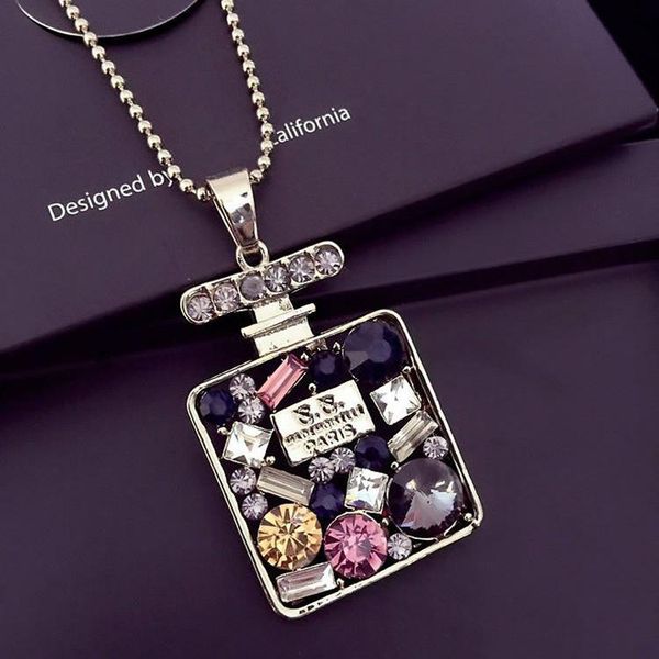 

pendant necklaces crystal perfume bottle long & pendants for women 2021 fashion female collier femme choker jewelry, Silver