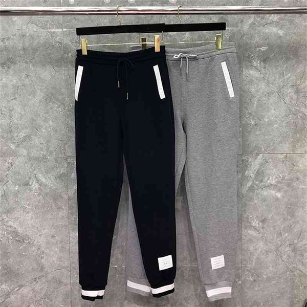 

pants fashion tb thom brand sweatpants men spring autumn pure cotton casual sports trousers blue patchwork jogger track pants, Black