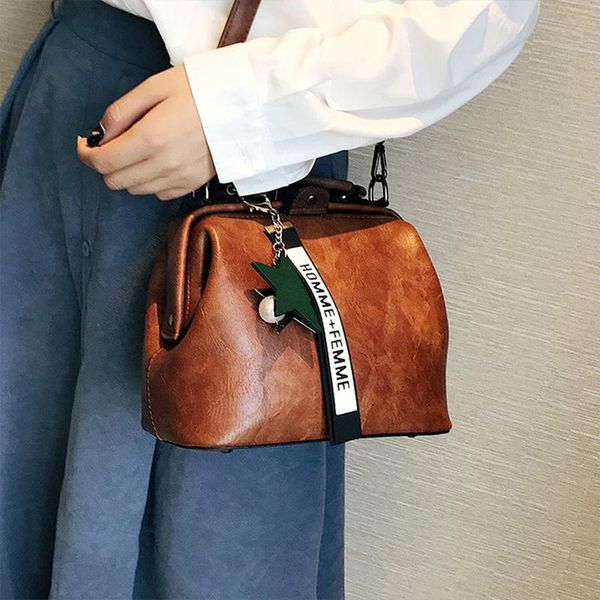 

vintage small pu leather crossbody bags for women fashion pendant design shoulder handbag trending female handle tote