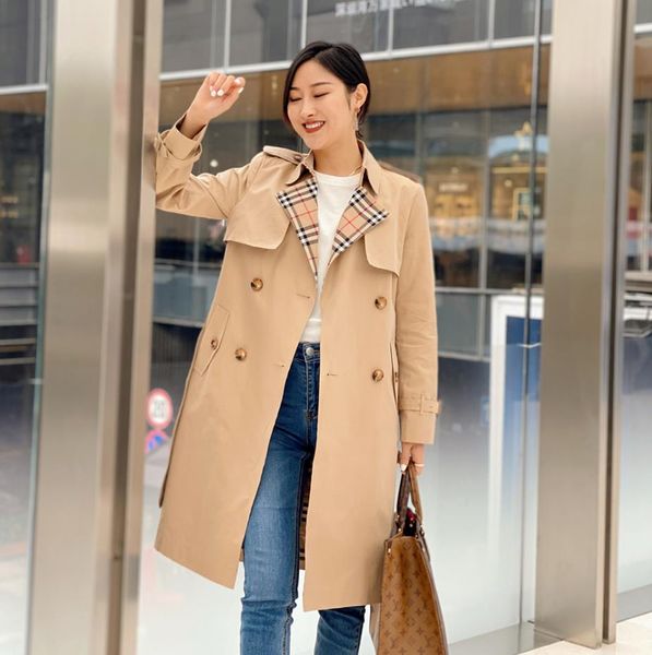 

women's trench coats long classic windbreaker waterproof british new high-end english style autumn winter gabadian solid color k15, Tan;black