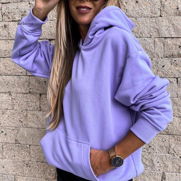 

autumn purple hooded women sweatshirt hoodies casual long sleeve ladies sweatshirts streetwear pocket female pullovers women's & iu3v, Black
