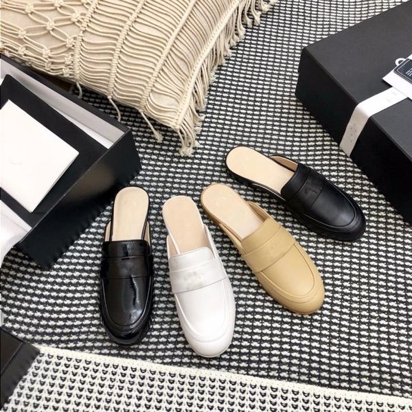 

leather slippers summer wear women 2021 fashion baotou joker fu lok bottom sandals flat shoes pwjui, Black