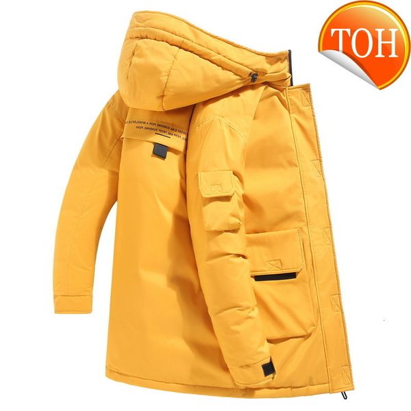 

2021 winter white duck down jacket men fashion hooded windbreaker thick warm parkas coat mid-long puffer, Black