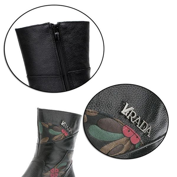 

boots autumn and winter europe mother shoes old middle-aged flat-bottomed wedge heel mid-sleeve boots leather warm boot1 poym, Black