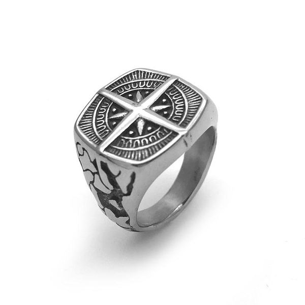 

cluster rings male's fashion 316l stainless steel viking vintage scandinavian pirate compass punk men jewelry accessories, Golden;silver