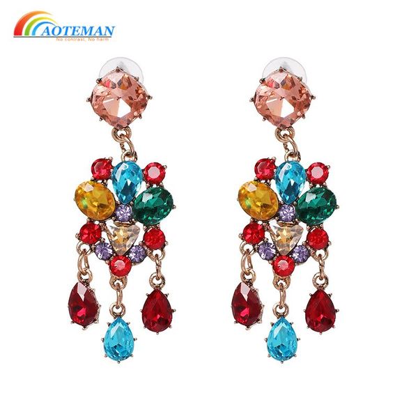 

bohemia statement crystal dangle drop earrings 2021 women brand ethnic party jewelry oorbellen & chandelier, Silver