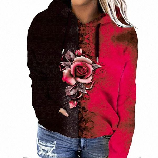 

women's plus size hoodie sweatshirt floral pocket print long sleeve v neck streetwear daily weekend polyester fall green blue t74c#, Black