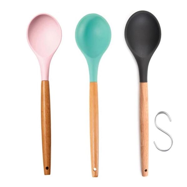 

wooden natural wood long handle oval spoons for soup cooking mixing serving spoon