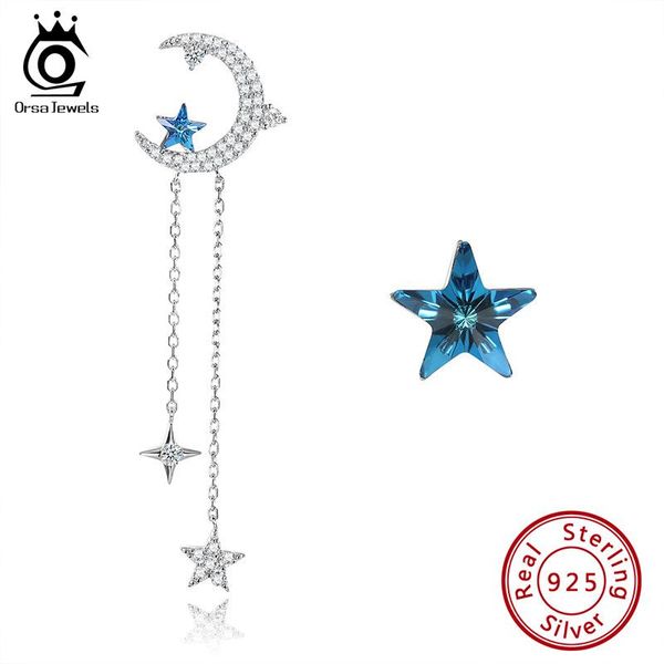 

dangle & chandelier orsa jewels stylish star and moon crystal drop earrings for teen fashion women silver 925 asymmetry jewelry swe13