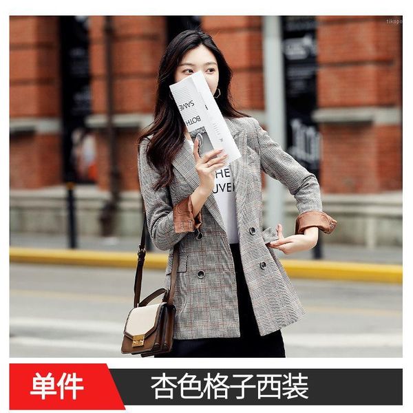 

women's suits & blazers single coat 2021 autumn fashion temperament casual lattice double-breasted small suit shirt1, White;black