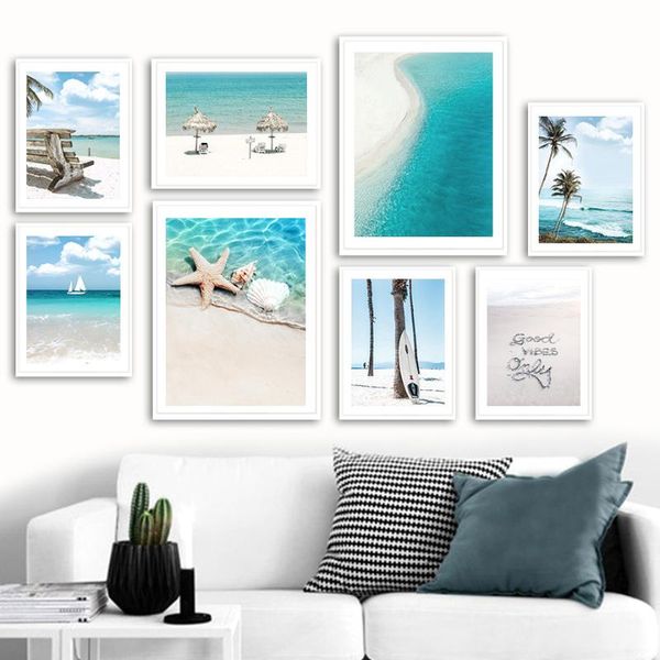 

paintings beach palm coconut tree starfish surfboard sea wall art print canvas painting nordic poster pictures for living room decor