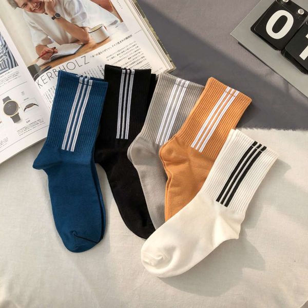 

simple version college style stripe spring stockings cotton, Black;white