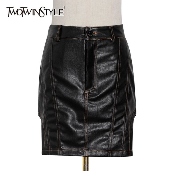 

pu leather skirt for women high waist side split bodycon slim skirts female fashion clothing summer 210521, Black