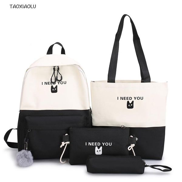 

school bags 4 piece set schoolbags teenage girls women backpack fashion bag casual female classical lapshoulder