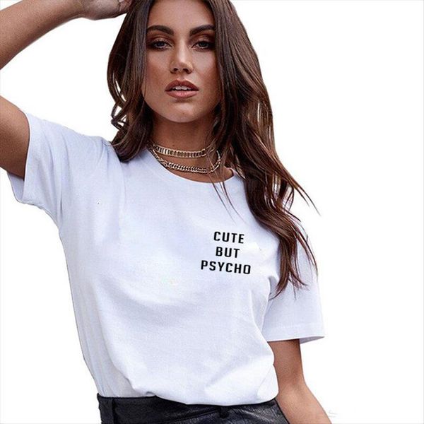 

fashion harajuku cute but psycho women t shirt tumblr saying clothing pocket tee shirts streetwear, White