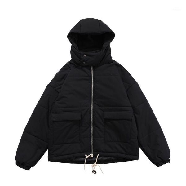 

men's jackets 21fw represent jacket oversized puffer men thick hooded stand collar drawstring zipper coats, Black;brown
