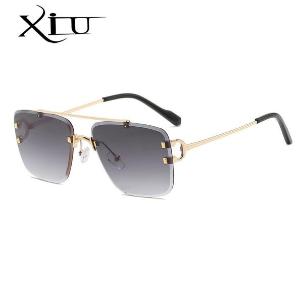 

sunglasses xiu vintage retro glasses for men frameless metal gold blue square frame rimless summer accessories uv400, White;black