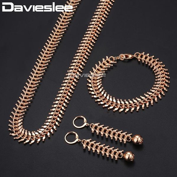 

earrings & necklace davieslee jewelry set for women 585 rose gold centipede link chain bracelet woman drop 10/14mm dcsm01, Silver