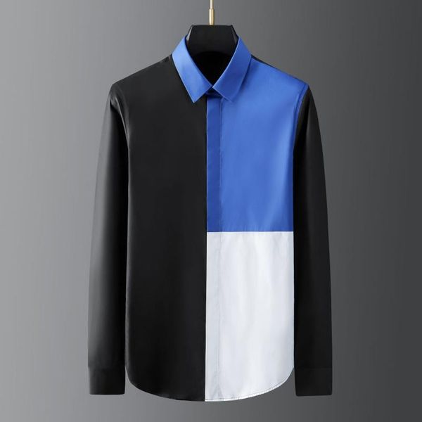 

men's casual shirts 2021 long sleeve shirt men patchwork dress mens business streetwear camisa social masculina, White;black