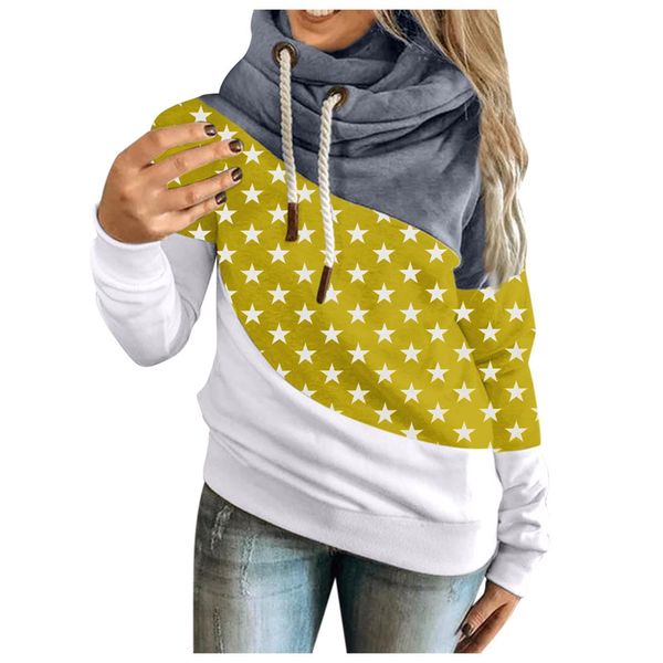 

long sleeved sweater women's collar color blocking print loose pile, Blue;black