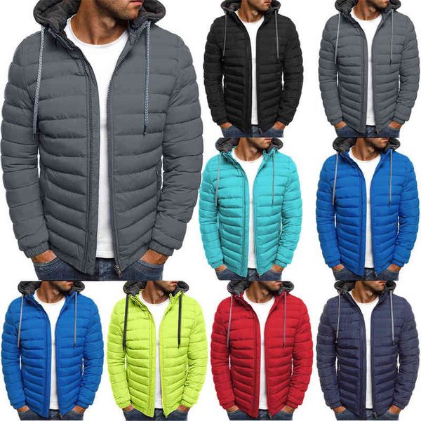 

2020 men's coats autumn winter zipper warm slim fit casual down et packable light long-sved solid overcoat, Black