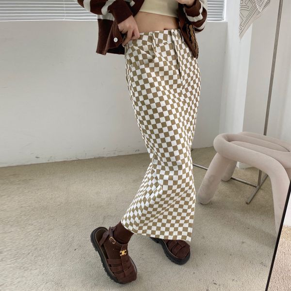 

skirts unity pecially plans thirteen line cloth. 2021 autumn half women's korean plaid a-line high waist skirt, Black