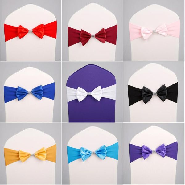 

50pcs/lot wedding party decoration stretch spandex banquet chair band ceremony decor bow tie sash red/yellow/pink sashes