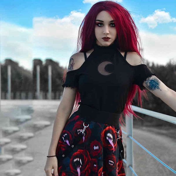 

tee women's fashion off tight round neck t-shirt, gothic lace wear, black t-shirt, White
