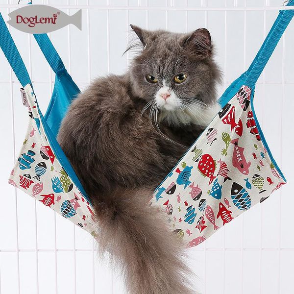 

cat beds & furniture pet supplies cage hanging bed two-sided for canvas fish pattern hammock