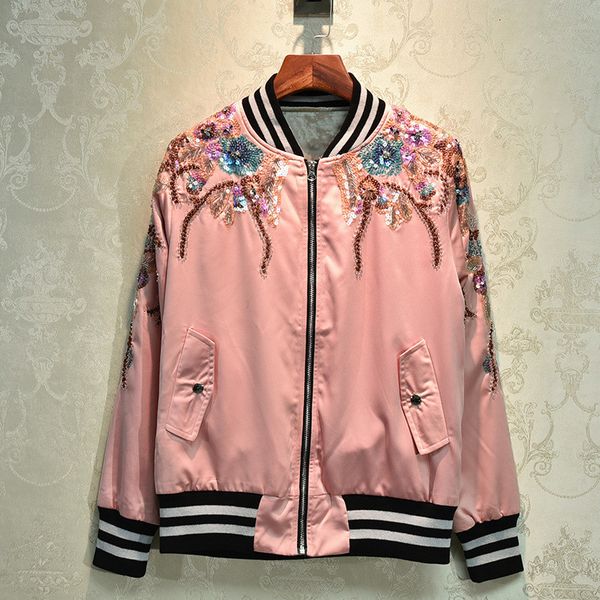 

skirts spring autumn casual baseball jackets of high-quality women with beads embroidered coats b192, Black