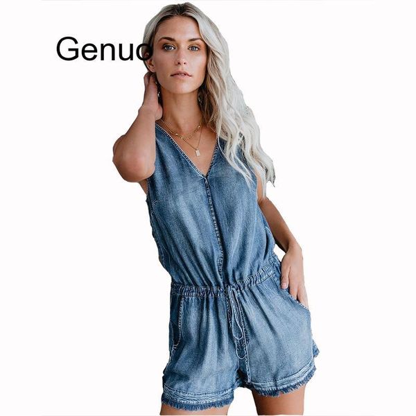 

women romper summer casual sleeveless washed denim playsuit mujer 2021 fashion women's jumpsuits & rompers, Black;white