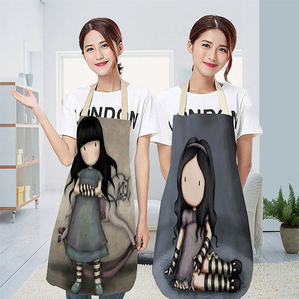 

linen aprons sleeveless kitchen apron pinafore for women waist bib cartoon character household cleaning