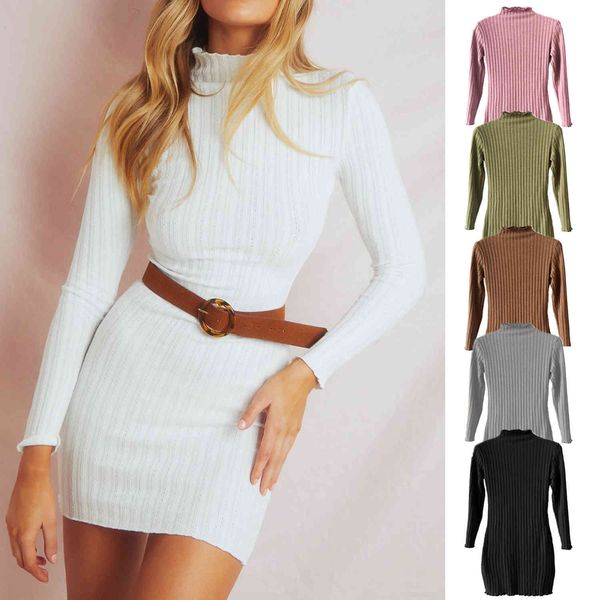 

skirts women's clothing autumn and winter 2021 knitted long sleeve slim one-step with buttos, Black