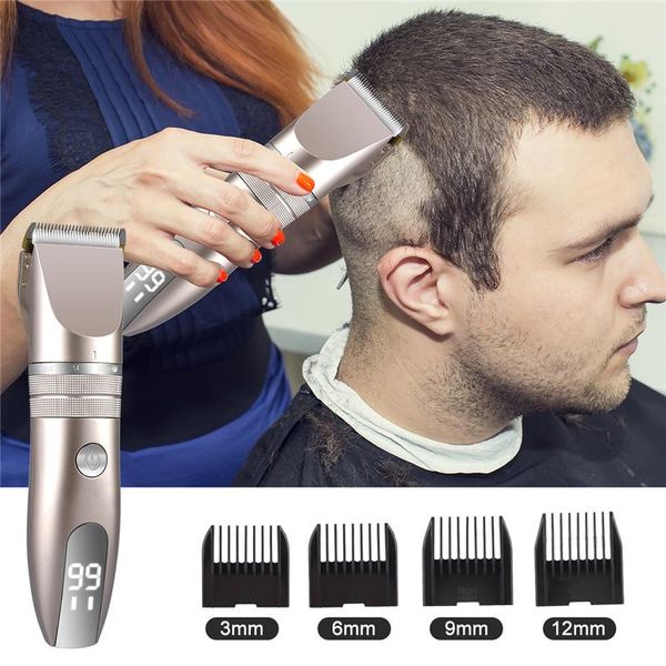 

professional electric hair clipper ceramic trimmer fine tuning haircut tool washable blade sideburns led display clippers