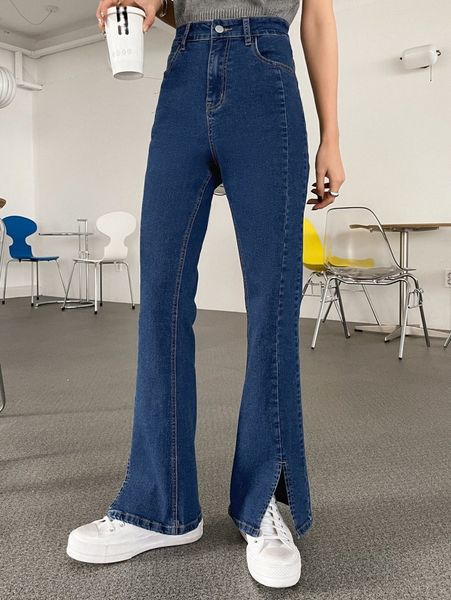 

dazy high waist split hem jeans x7ml#, Blue