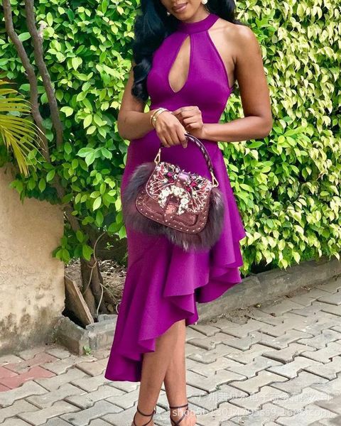 

casual dresses irregular dress for women 2021 sleeveless hollow out ruffle, Black;gray