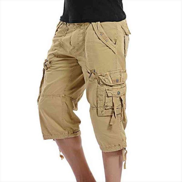 

dropshipping summer calf-length cargo pants men cotton casual outdoor trousers pockets solid tactical casual pants for man, Black