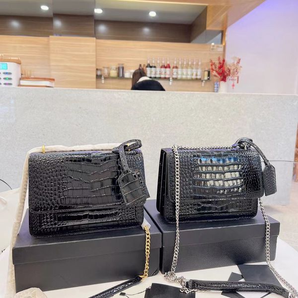 

luxury handbag cross body shoulder bag brand y-shape lady designer handbags crocodile leather lady metal chain flip messenger bags gift box